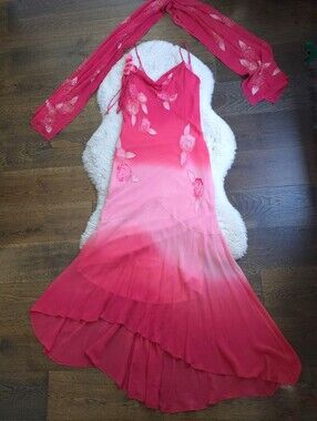 Euro Y2K Handbeaded Ombre Silk Fairy Bias Cut Slip Dress